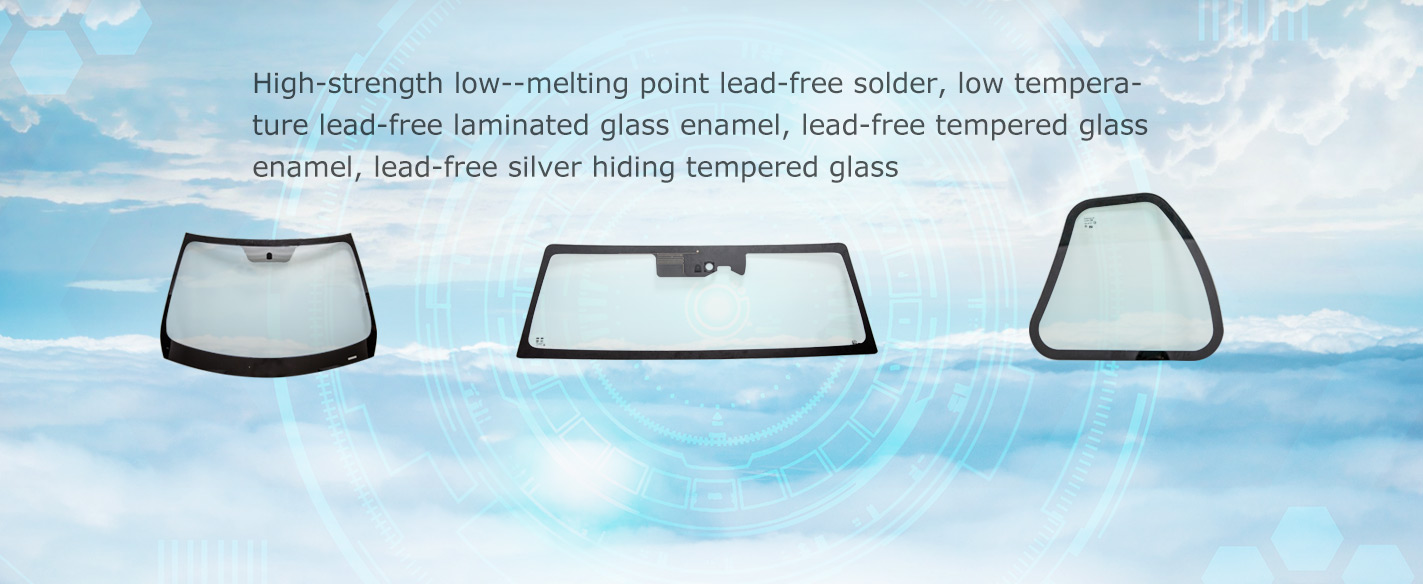 High-strength low--melting point lead-free solder, low temperature lead-free laminated glass enamel, lead-free tempered glass enamel, lead-free silver hiding tempered glass